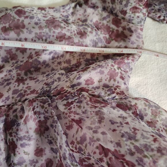 Floral Puff Sleeve Chiffon Mini Dress Purple Cottagecore Fairy Size M - Picture 10 of 10